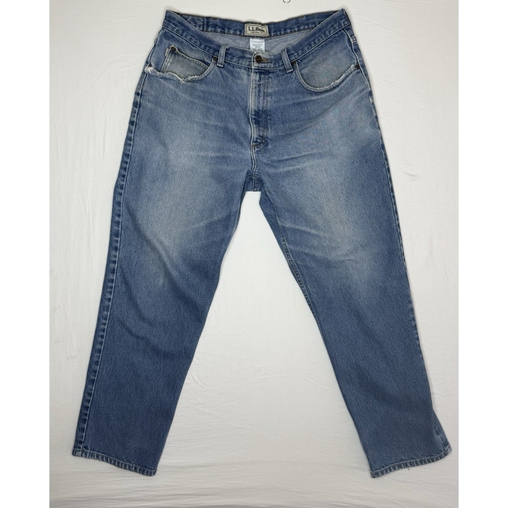 L.L.Bean 36x30 Natural Fit Men's Denim Jeans Cotton Light Wash Straight Button